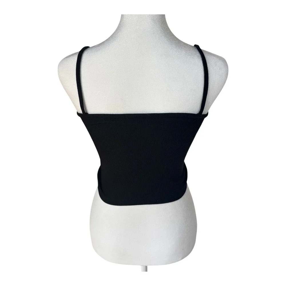 Brandy Melville Black Ribbed Faye Tank Top Crop Made in Italy Y2K Minimalist Fit - Picture 4 of 6